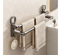 Porte-serviettes à ventouse - 50 à 77 cm - Extensible sans perçage - Pour salle de bain - Double longueur réglable - En acier inoxydable - Pour porte de douche en verre