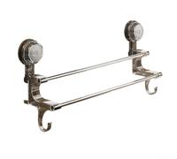 Porte-serviettes à ventouse double pôle avec crochets et design amovible pour salle de bain humide et sèche (gris)