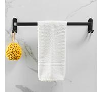 Porte-serviettes autocollant noir 60 cm sans perçage en aluminium avec 2 crochets idéal pour salle de bain, chambre à coucher, cuisine - Design compact et élégant