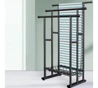 Porte-serviettes autoportant à 3 niveaux - Pour intérieur/extérieur - En métal - Pour salle de bain, piscine, chambre à coucher - Grande capacité - Design élégant - Rangement peu encombrant - Noir