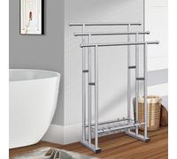 Porte-serviettes autoportant à 3 niveaux pour salle de bain et extérieur - Support de séchage en métal avec panier design peu encombrant élégant et fonctionnel pour la maison et le jardin.