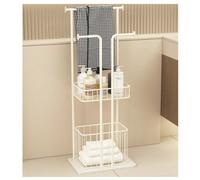 Porte-Serviettes autoportant avec Panier à Linge et Support d’étagère Porte-Serviettes en métal à Base de marbre pour Salle de Bain de Couleur Blanche