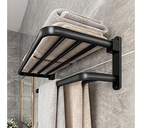 Porte-serviettes avec 2 barres murales - Rail autocollant - En aluminium - Pour salle de bain - Noir mat - 60 cm