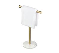 Porte-serviettes avec base en marbre, porte-serviettes simple en forme de T doré brossé, support pour serviettes pour comptoir de salle de bain, porte-serviettes autoportant doré