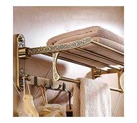 Porte-serviettes avec double étagère et crochets, laiton vintage, design pliable en aluminium pour un rangement et une organisation pratiques de la salle de bain
