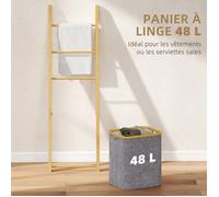 Porte-serviettes bambou avec panier à linge échelle porte-serviettes avec 1 panier à linge 43 x 35 x 133 cm gris