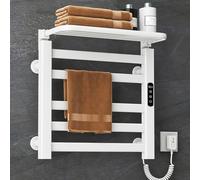 Porte-serviettes chauffant électrique mural avec minuterie et indicateur LED, 135 W pour salle de bain, finition grise