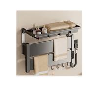 Porte-serviettes chauffant mural en aluminium avec minuterie et étagère supérieure - Gris - Chauffe-serviettes pour salle de bain - Solution de séchage à large panneau