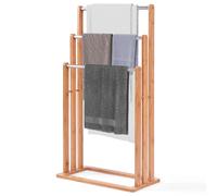 Porte-serviettes COSTWAY debout, porte-serviettes avec 3 barres en acier inoxydable, porte-serviettes sur pied en bambou, organisateur de salle de bain 46x24x82,5cm