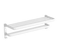 Porte-serviettes de bain mural | Porte-serviettes pliable à double couche | Rangement et organisation de salle de bain en aluminium pour gants de toilette, boules de bain et articles de toilette