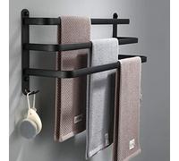 Porte-Serviettes de Salle de Bain Mural en Aluminium - 3 étages - avec Crochets - 48 cm - Noir - Porte-Serviettes étagère pour Salle de Bain, Cuisine, Salle de Bain