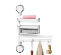Porte-serviettes de salle de bain - Support mural 25x8x35 cm, cadre en acier inoxydable PET, étagères de rangement avec crochets et porte-savon | Support de rangement rotatif pour cuisine, chambre à c