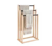 Porte-serviettes de sol en bois hêtre et métal, Sèche Serviette Accessoires de Salle de Bain, 45 x 25,5 x 83 cm, porte-serviettes de sol autoportant, triple barre, fabriqué en Italie