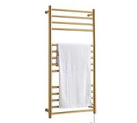 Porte-serviettes électrique chauffant à 14 barres - Chauffe-serviettes mural en acier inoxydable économe en énergie 162 W pour salle de bain - Design doré de luxe pour des serviettes confortables