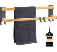 porte-serviettes eluno avec 2 barres porte-serviettes et 6 crochets - barre porte-serviettes autocollante, en métal gris et bambou