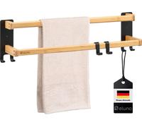 porte-serviettes eluno avec 2 barres porte-serviettes et 6 crochets - barre porte-serviettes autocollante, en métal noir et bambou