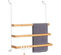 porte-serviettes eluno pour la paroi de douche en verre avec 3 barres porte-serviettes en métal et bambou, blanc