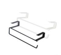 Porte-serviettes en acier inoxydable pour montage d'armoire avec support perforé et fixation de bord d'armoire sans perçage (blanc)