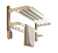 Porte-serviettes en bois naturel à plusieurs niveaux de rangement pour économiser de l'espace - Fixation murale pour salle de bain en noyer et aluminium
