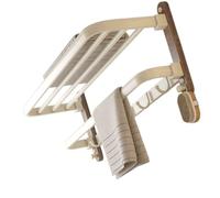 Porte-serviettes en bois naturel à plusieurs niveaux de rangement pour économiser de l'espace - Fixation murale pour salle de bain en noyer et aluminium
