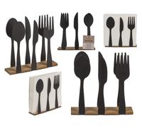 Porte-serviettes en métal noir, couverts avec fond en bois, env. 16,5 x 4 x 16,5 cm