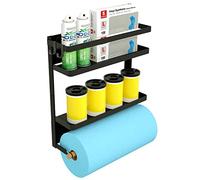 Porte-serviettes en papier avec étagère, étagère magnétique 2 en 1, porte-serviettes en papier rustique robuste avec 2 crochets amovibles, porte-mouchoirs pour abri de jardin, garage, établi, cuisine,