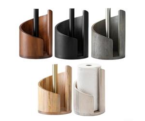 Porte-serviettes en papier de comptoir avec base en bois provenant de sources responsables et tige en métal solide, prêt à l'emploi (D est gris)