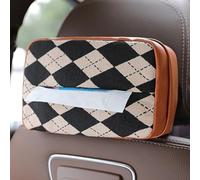 Porte-serviettes en papier de voiture avec élégante housse en cuir à carreaux, conçu pour tableau de bord ou appuie-tête, garde les serviettes en papier organisées et accessibles (B)