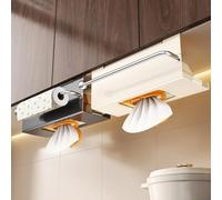 Porte-serviettes en papier sous armoire avec étagère de rangement, support mural pour cuisine et salle de bain, conçu pour améliorer l'espace et l'accessibilité (blanc)