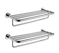 Porte-Serviettes, Étagère Porte-Serviettes de Salle Den En Acier Inoxydable Poli, Double Barre Porte-Serviettes, Étagère Porte-Serviettes Tendance/2 Pièces/A