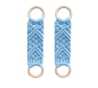 Porte-serviettes fait main en fil de coton avec anneaux en bois pour usage domestique (bleu)