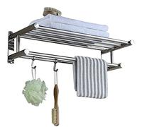 Porte-serviettes Long 50cm 60cm 80cm avec 4 crochets porte-serviettes, porte-serviettes en acier inoxydable avec double étagère à serviettes pour salle de bain, organisateur d'étagère de douche mural