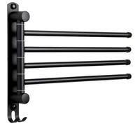 Porte-serviettes mural 4 bras pivotants 180° en acier inoxydable SUS304 - Noir capacité 14 kg