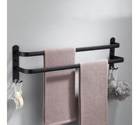Porte-Serviettes Mural avec 2 Crochets Porte Serviettes Salle de Bain Etagères Serviette en Aluminium pour Salle de Bain et Cuisine Noir 2 Couche 70cm