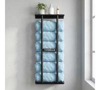Porte-serviettes mural avec étagère, grand porte-serviettes de bain pour grands draps de bain et serviettes roulées, organiseur peu encombrant pour petite salle de bain, finition brossée (79 x 31 x 15