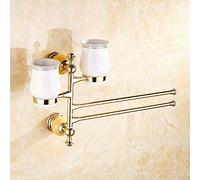 Porte-Serviettes Mural en Acier Inoxydable avec Porte-gobelets Rotatif, pour Salle de Bain et Cuisine, Couleur Or, 3 Porte-gobelets, 2 Barres Porte-Serviettes