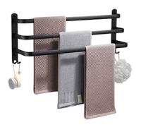 Porte-serviettes mural en aluminium - VILDE - 60 cm - Noir mat - Triple avec crochets - Style industriel