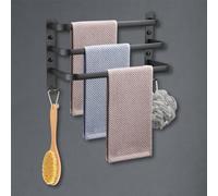 Porte-Serviettes Mural HONPHIER Porte Serviette Salle de Bain étagère Serviette avec Crochets Porte-Serviettes Aluminium étagère Serviette pour Cuisine, Salle de Bains, Hôtel (Noir, 40CM)