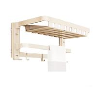 Porte-serviettes mural pliable avec 5 crochets et panier profond, étagère de salle de bain en aluminium pour petit appartement, gris (blanc)