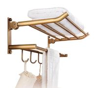Porte-serviettes mural, Porte-serviettes de salle de bain en laiton avec barre à serviettes et crochets, étagère à serviettes pliable, porte-serviettes mural, finition bronze brossé, accessoires de qu