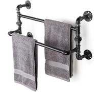 Porte-Serviettes Mural, Porte-Serviettes, étagère à Serviettes, Porte-Serviettes rétro avec Double Porte-Serviettes, étagère de Douche Murale, Tuyau en Fer de Style Industriel