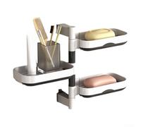 Porte-serviettes mural rotatif pliable avec boîte à savon multicouche et plateau pour tasse offrant un espace de rangement efficace pour salle de bain (trois couches)
