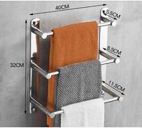 Porte-serviettes mural - Sans marque - 3 barres 40 cm - Acier inoxydable 304 - Fixation murale - Multi-niveaux