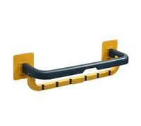 Porte-serviettes mural sans perforation et étagère de rangement pour salle de bain - Barre porte-serviettes pliable créative avec crochets pour salle de bain et cuisine (jaune) - Solution peu