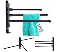 Porte-serviettes mural - VILDE - Rotatif - Aluminium noir mat - 3 bras - Installation facile