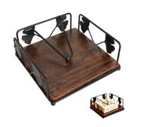 Porte serviettes noir avec socle en bois et bras lesté | Structure métallique avec motif ginkgo et ouverture latérale maintient les serviettes et permet de les prendre d’une main