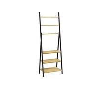 Porte-serviettes pliable 3 barres de suspension et 3 étagères en bambou pour salle de bains, structure métal noir