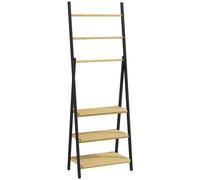 HOMCOM Porte-Serviettes Pliable sur Pieds Porte Serviette Salle de Bain avec 3 Barres de Suspension et 3 étagères en Bambou Structure métal Noir