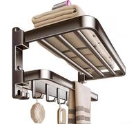 Porte-serviettes pliable en aluminium avec support mural, plusieurs barres et crochets pour économiser de l'espace dans les salles de bains et les cuisines