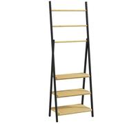 Porte-serviettes pliable - HOMCOM - 3 barres de suspension et 3 étagères en bambou pour salle de bains - structure métal noir